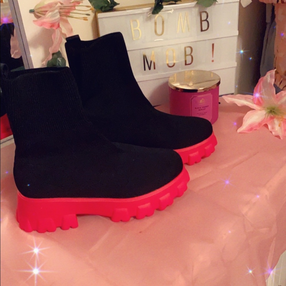 Black and red platform boots